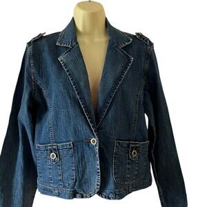 Milana Blue Denim Blazer Jacket Woman Size Medium Jean Pockets Casual